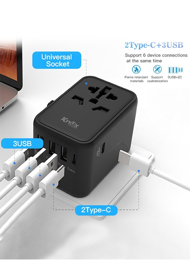 Knox Powering Generations 45W Travel Power Adapter GaN III technology, International Adapter with 3 USB-A & 2 USB-C PD Fast Charging, Universal Travel Adaptor for Smart Phone, Laptops, Worldwide Plug  - Image 4