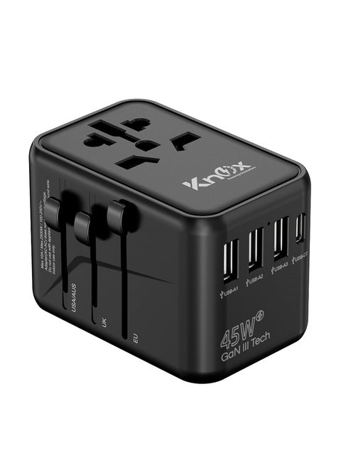 45W Travel Power Adapter GaN III technology, International Adapter with 3 USB-A & 2 USB-C PD Fast Charging, Universal Travel Adaptor for Smart Phone, Laptops, Worldwide Plug