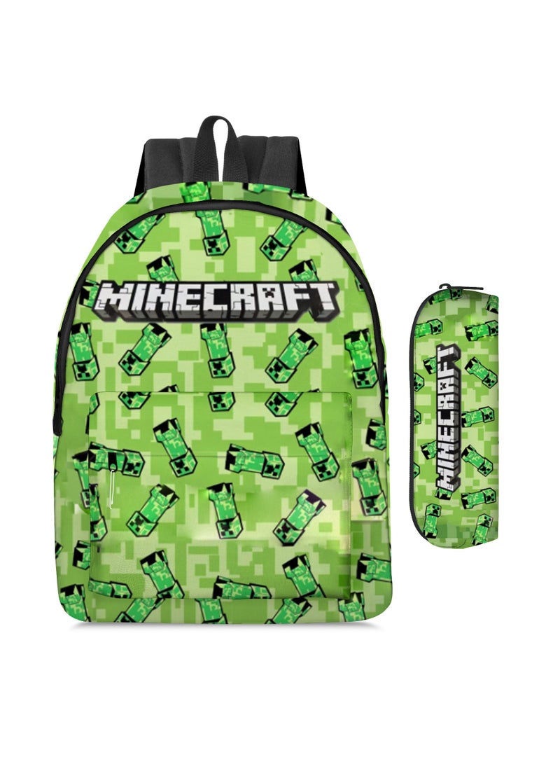 SKT Shiketro Minecraft Student Printed Schoolbag Backpack 40*30*17CM+Pen Bag 22*7CM Two-piece Set - Image 1