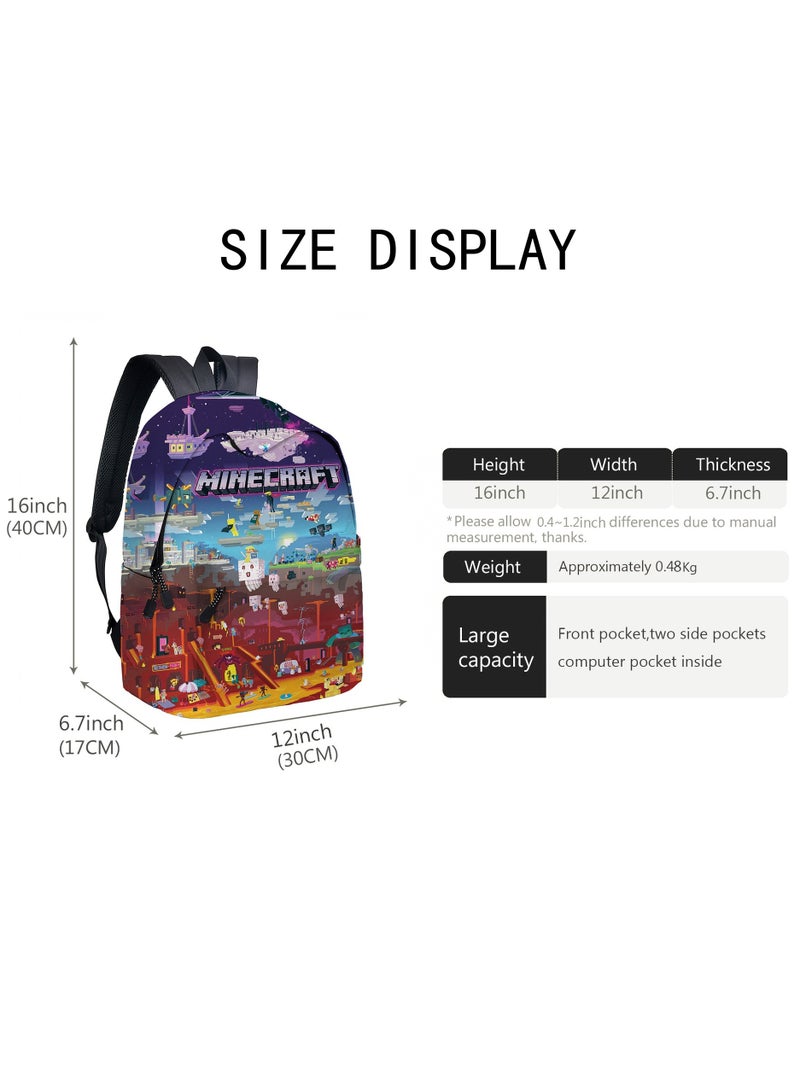 SKT Shiketro Minecraft Student Printed Schoolbag Backpack 40*30*17CM+Pen Bag 22*7CM Two-piece Set - Image 2