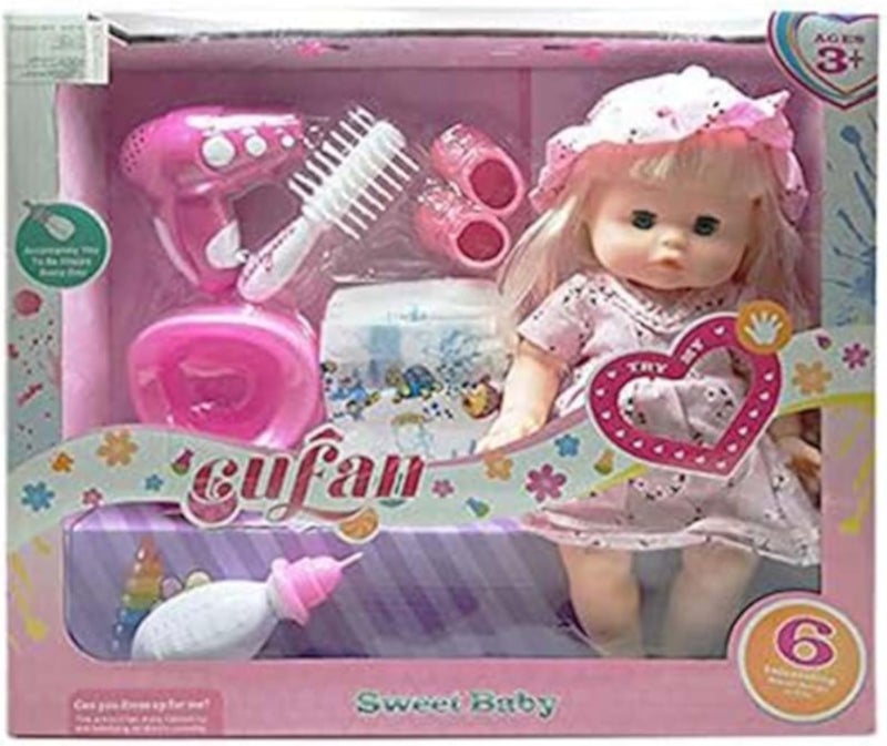 3A MT Cufan Sweet Baby Doll Set for Girls - 7 Pieces