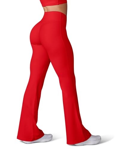HEGALY Women's Flare Yoga Pants - Crossover Flare Leggings Buttery Soft High Waisted Workout Casual Bootcut Pants Dark Red - Image 1