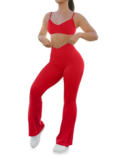 HEGALY Women's Flare Yoga Pants - Crossover Flare Leggings Buttery Soft High Waisted Workout Casual Bootcut Pants Dark Red - Image 5