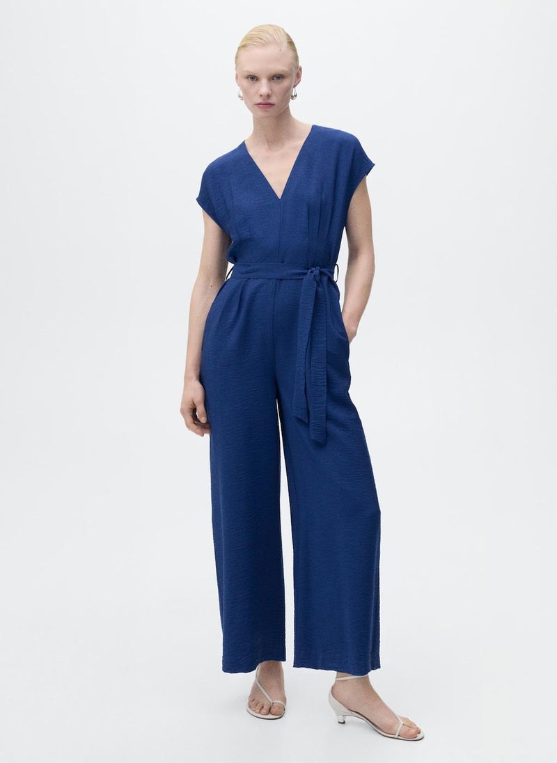 MANGO - Long Cropped Jumpsuit With Belt - Image 1