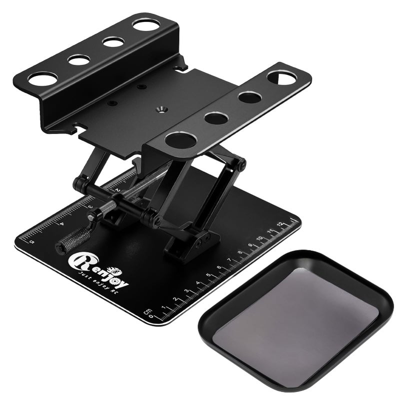 RCenjoy RC Car Work Stand Aluminum Repair Workstation Lift Lower with Screw Tray for Traxxas TRX4 Axial Arrma Redcat Losi 18 110 112 Remote Control Car Tool Set All Black - Image 3
