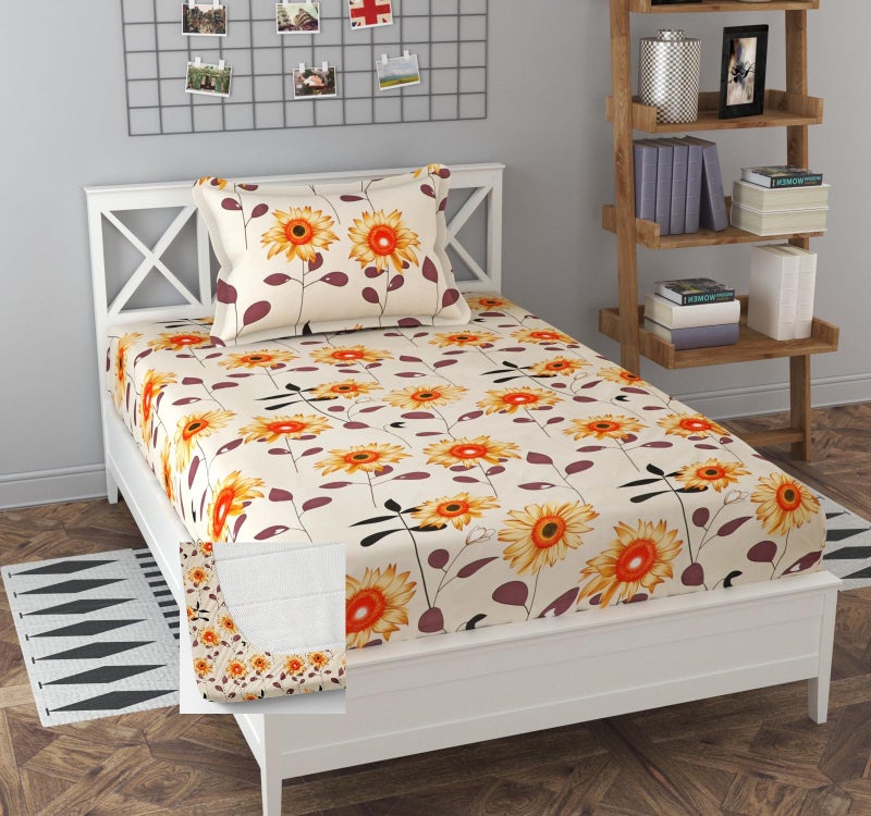 Soniasaa 320 TC Cotton Feel All Around Elastic Fitted Bedsheet, Elastic Fitted Bedsheet Single Size Bedsheet for Single Bed with 1 Pillow Cover, Size - 72 x 36 x 8 Inche Color - Image 1