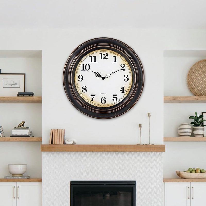 Yoiolclc 18 Inch Retro Large Wall Clock for Living Room Decor,Silent Vintage Wall Clocks Battery Operated for Farmhouse Office Wall Decor(Bronze) - Image 3