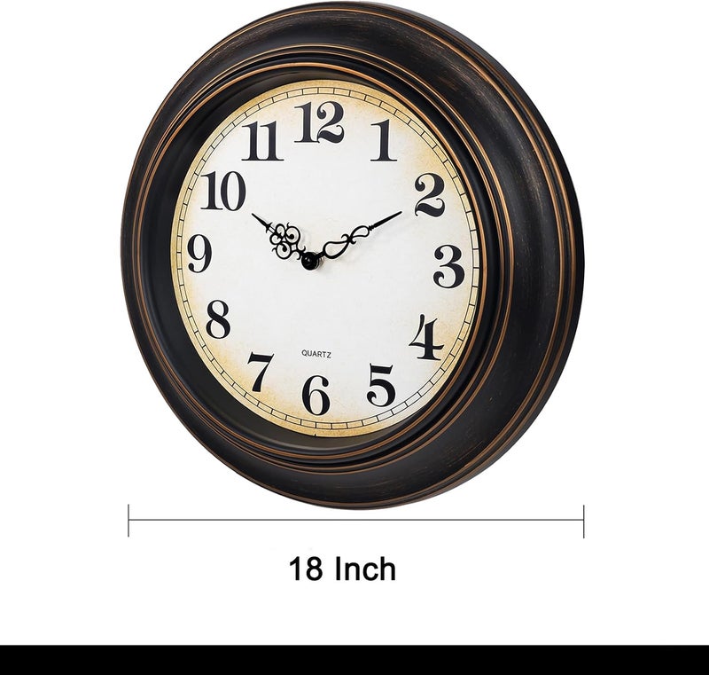 Yoiolclc 18 Inch Retro Large Wall Clock for Living Room Decor,Silent Vintage Wall Clocks Battery Operated for Farmhouse Office Wall Decor(Bronze) - Image 4