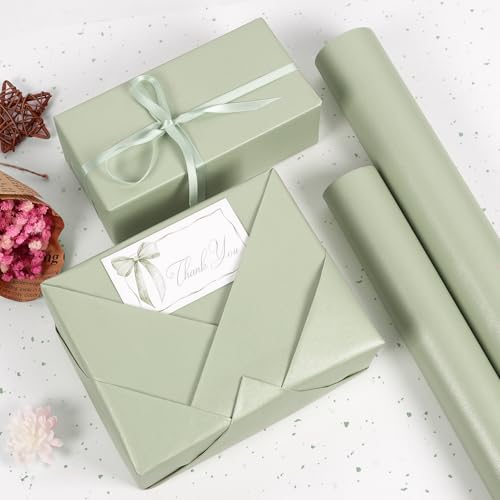 Aimyoo Sage Green Matte Wrapping Paper, 17 Inches X 27.2 Feet (38.5 sq.ft.) Solid Color Pearly-Lustre Paper Roll for Christmas Birthday Baby Shower Wedding Gift Wrap - Image 4