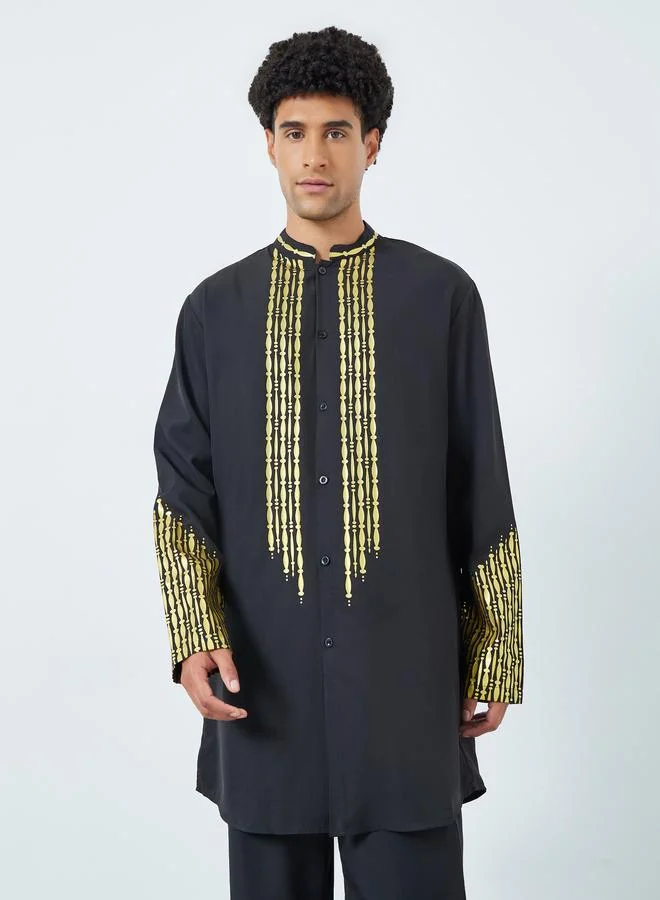 تايك تو مجموعة من بنطال وثوب بطبعة فويل وياقة قائمة