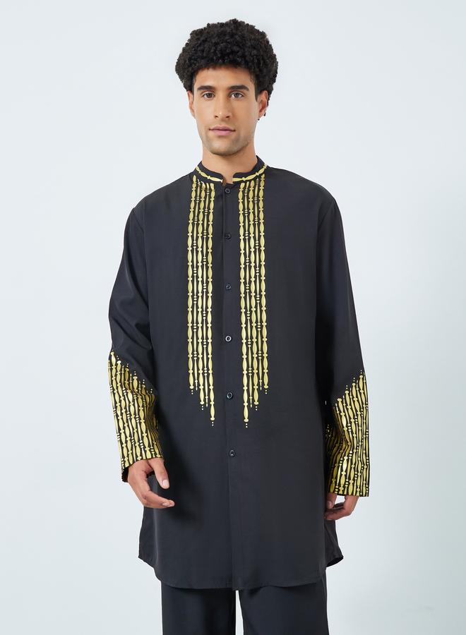 Take Two Men Stand Collar Foil Print Thobe and Trousers Set - Image 2