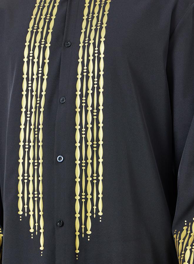 Take Two Men Stand Collar Foil Print Thobe and Trousers Set - Image 3