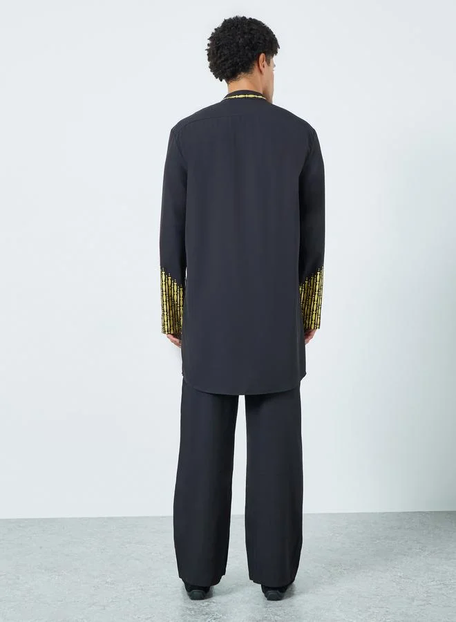 Take Two  Men Stand Collar Foil Print Thobe and Trousers Set for Men | Best Price UAE