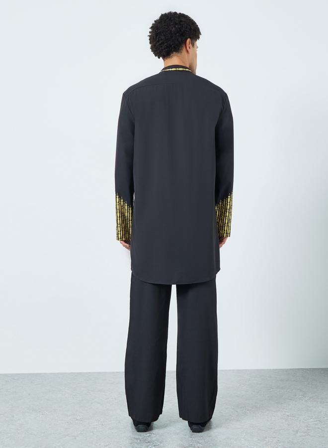 Take Two Men Stand Collar Foil Print Thobe and Trousers Set - Image 4