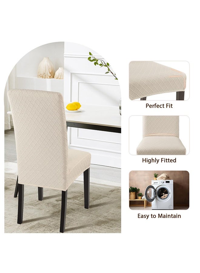 TodyJeyHo 4 elastic jacquard chair covers, super fit and detachable, washable kitchen universal chair covers, suitable for restaurants, hotels, and ceremonies (beige diamond shaped) - Image 4