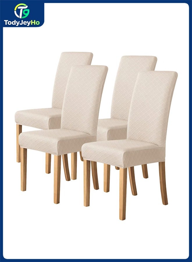 TodyJeyHo 4 elastic jacquard chair covers, super fit and detachable, washable kitchen universal chair covers, suitable for restaurants, hotels, and ceremonies (beige diamond shaped) - Image 1