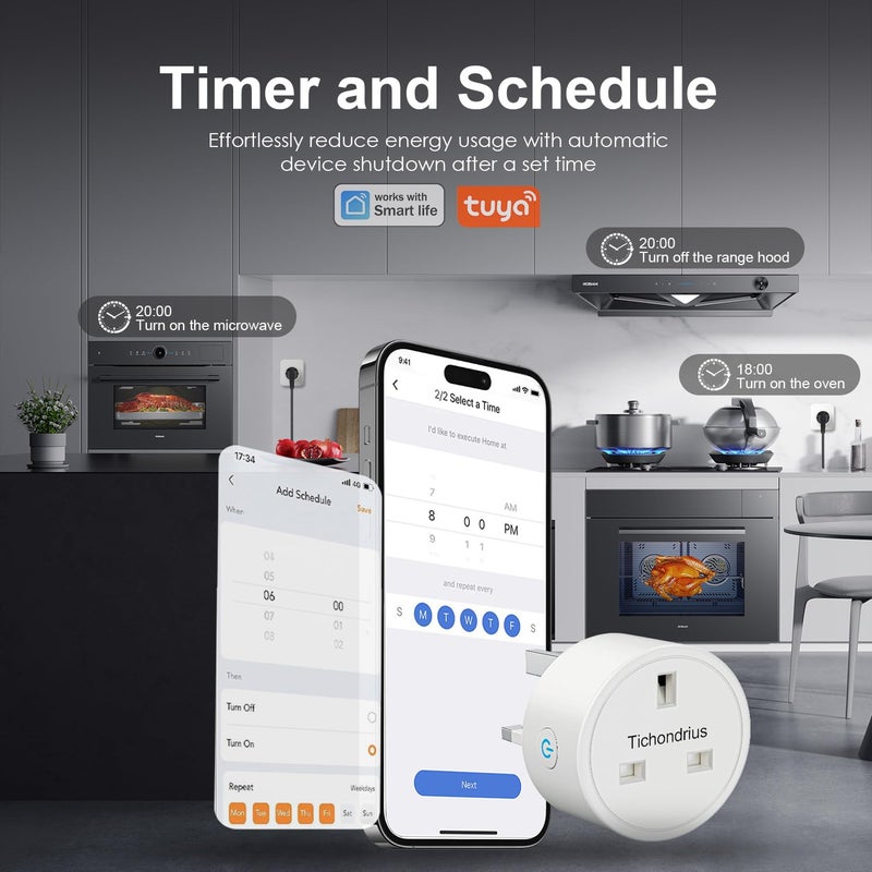 Tichondrius Matter Smart Plug, Smart Socket,Wi-Fi Plug Work with Alexa, Apple HomeKit, Google Compatible SmartThings,Schedule Time, Tuya App&Voice Control Smart Outlet (4 PACK) - Image 5