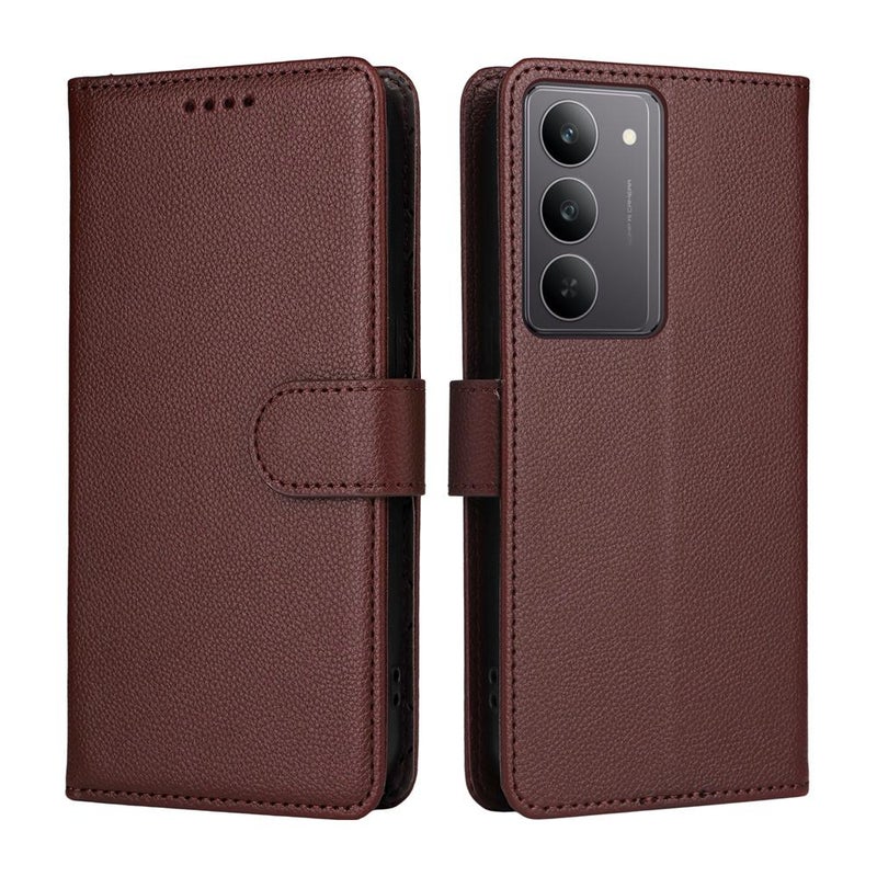 erorex For Realme C71 4G / C73 5G / C75 4G / 5G Litchi Texture RFID Blocking 3-Card Wallet Leather Phone Case(Brown) - Image 2