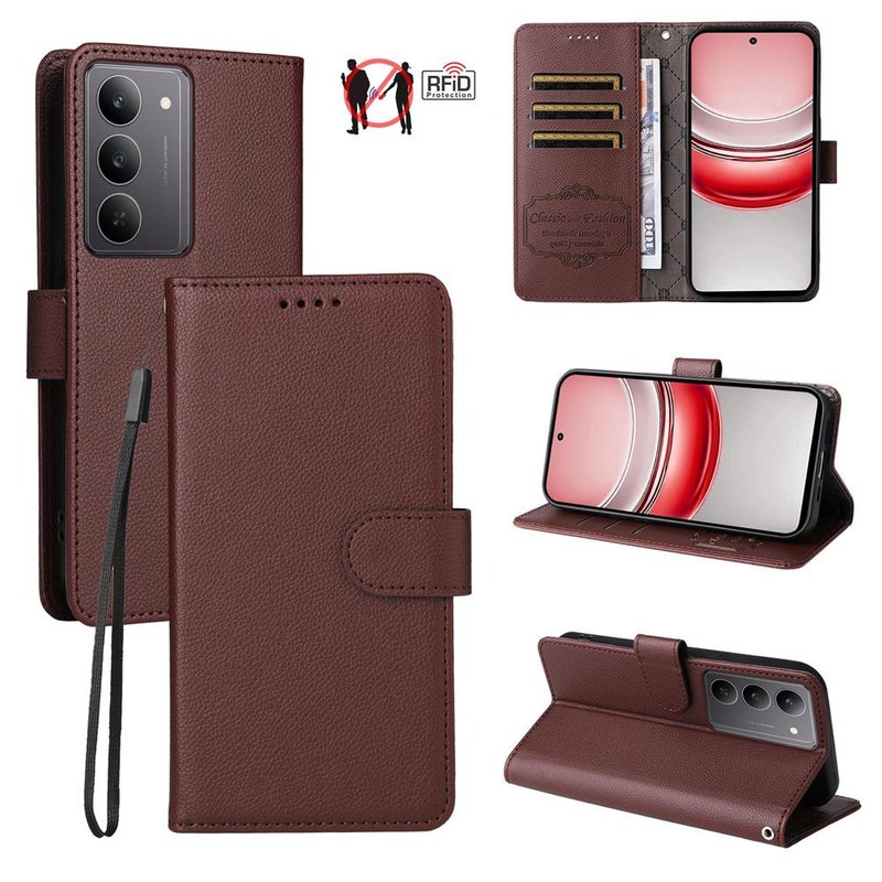erorex For Realme C71 4G / C73 5G / C75 4G / 5G Litchi Texture RFID Blocking 3-Card Wallet Leather Phone Case(Brown) - Image 1