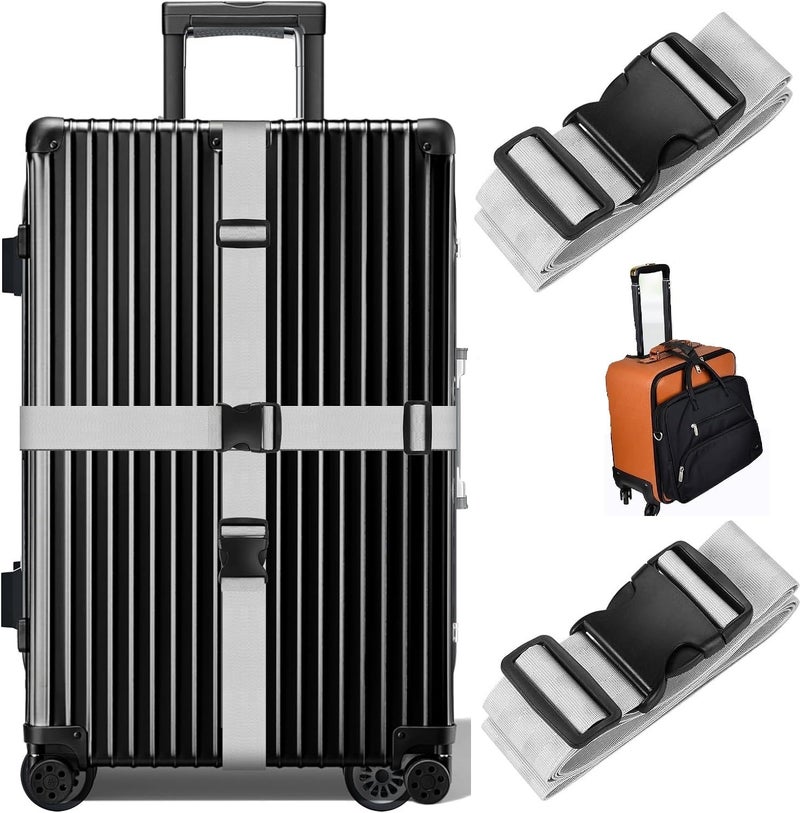 iCONY 2 Luggage Strap (2" X6.5FEET Color) + 1 ADD ON BAGAGGE Belt(1"X20" Black) with Quick Release Buckle Adjustable, Premium Accessory for Travel Bag Closure Bright Colors (3PACK, Grey) - Image 2