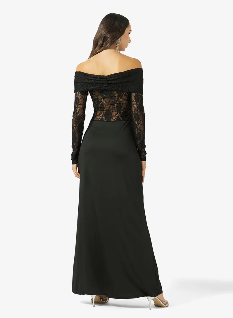 Ginger Off Shoulder Lace Detail Bodycon Dress