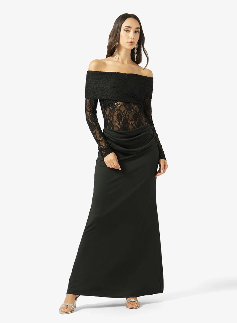 Ginger Off Shoulder Lace Detail Bodycon Dress