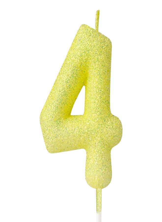 iNINGER 4th Glitter Birthday Candles,Yellow Birthday Number Candle,Macaroon 3D Flash Number 4 Candle,Suitable for Girls and Boys' Birthdays,Weddings,Anniversaries,Theme Party Cake Decorations - Image 1