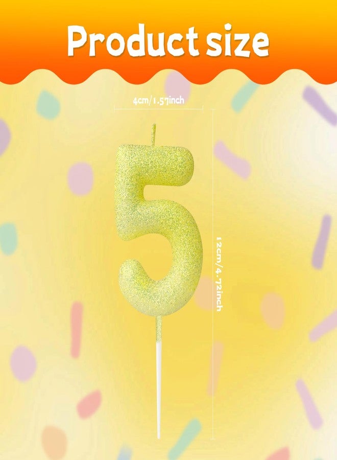 iNINGER 4th Glitter Birthday Candles,Yellow Birthday Number Candle,Macaroon 3D Flash Number 4 Candle,Suitable for Girls and Boys' Birthdays,Weddings,Anniversaries,Theme Party Cake Decorations - Image 2