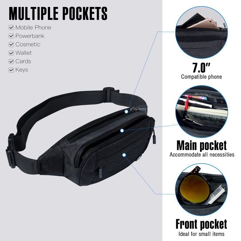 WATERFLY Fanny Pack Waist Bag: Small Hip Pouch Bum Bag Fannie Pack Phanny Fannypack Waistpack Bumbag Beltbag Sport Slim Fashionable for Jogging Hiking Hiker Woman Man - Image 2