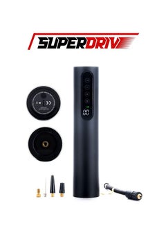 Superdrive portable air compressor, tire inflator, 12v, digital display with chargeable battery, 1 Cylinder - Black