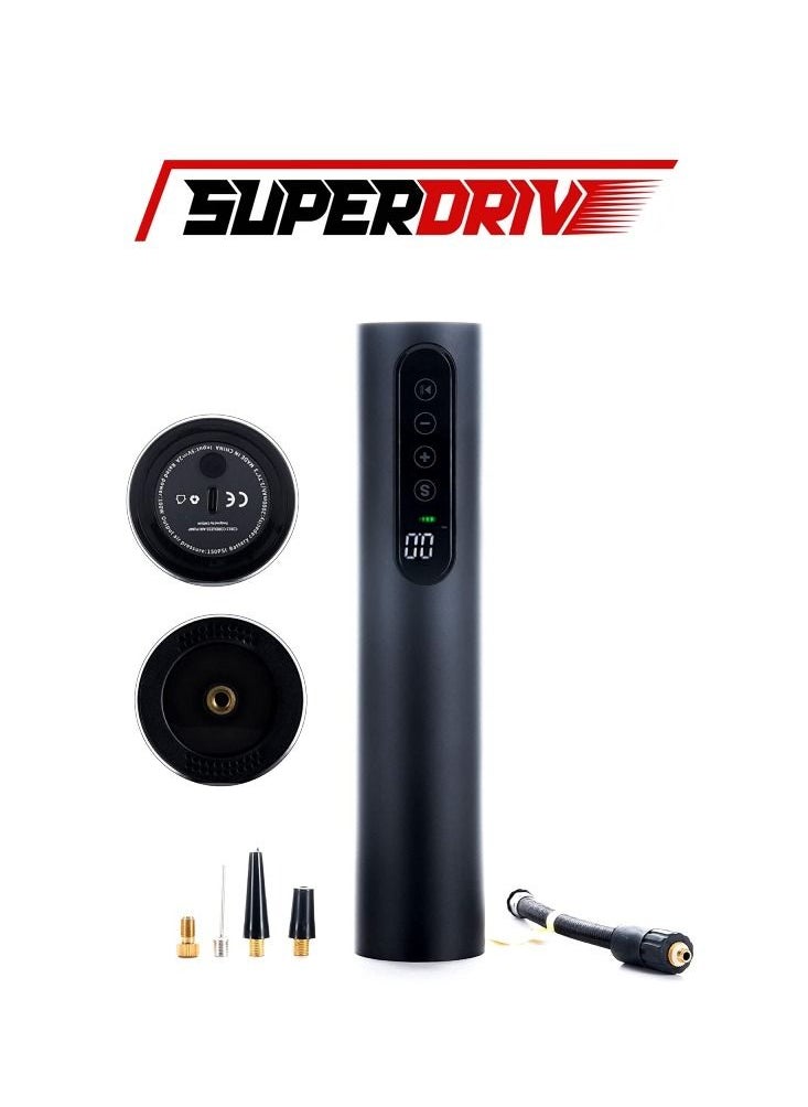 Generic - Superdrive portable air compressor, tire inflator, 12v, digital display with chargeable battery, 1 Cylinder - Black - Image 1
