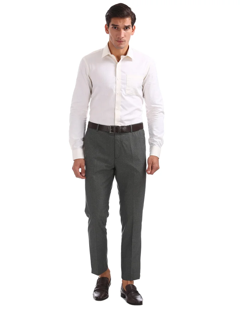 Arrow Charcoal Tapered Fit Flat Front Trousers for Men | Best Price UAE