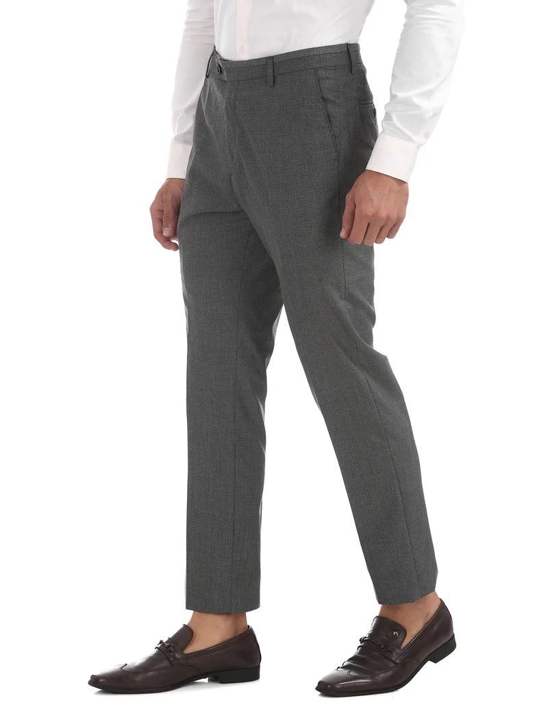 Arrow Charcoal Tapered Fit Flat Front Trousers for Men | Best Price UAE