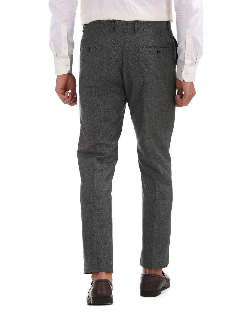 Arrow Charcoal Tapered Fit Flat Front Trousers for Men | Best Price UAE