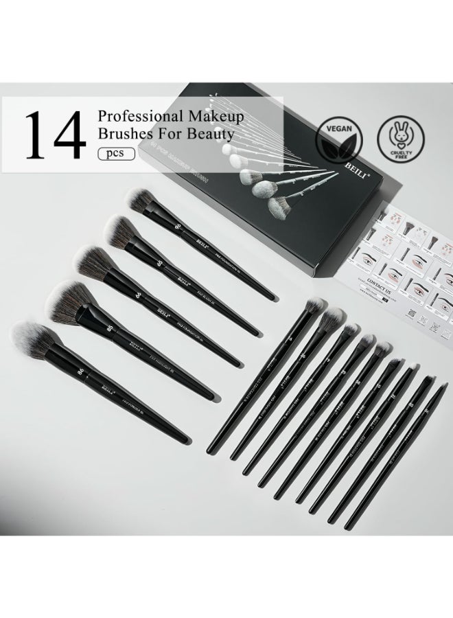 BEILI Makeup Brushes 14Pcs Professional Eyeshadow Brush Set Premium Synthetic Makeup Brushes for Liquid Cream Powder Eyeshadow - Image 4