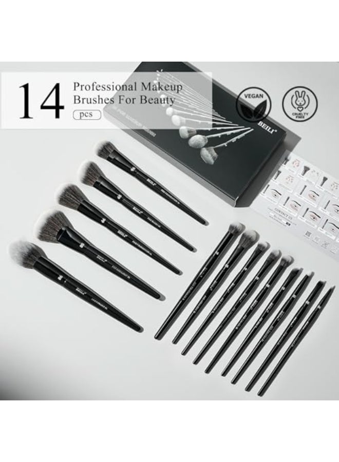 BEILI Makeup Brushes 14Pcs Professional Eyeshadow Brush Set Premium Synthetic Makeup Brushes for Liquid Cream Powder Eyeshadow - Image 3
