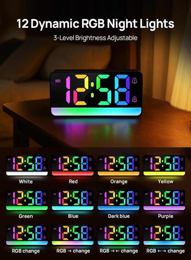 MASHI Loud Alarm Clock for Heavy Sleepers,Digital Clock with 12 Color NightLight,Adjustable Volume,Dynamic RGB Color, Snooze, DST Bedrooms Bedside,ok to Wake for Kids,Teens - Image 4