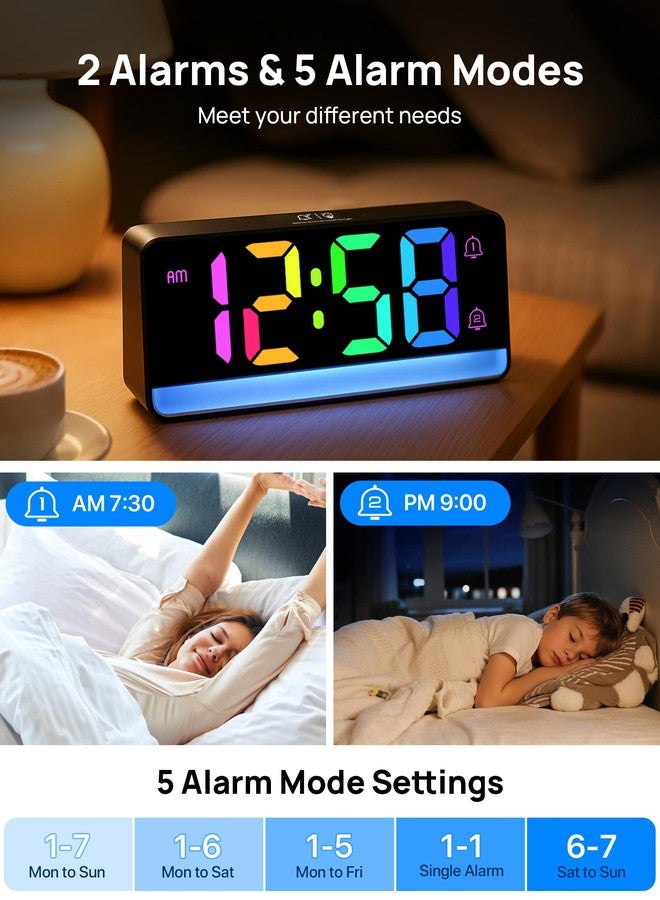 MASHI Loud Alarm Clock for Heavy Sleepers,Digital Clock with 12 Color NightLight,Adjustable Volume,Dynamic RGB Color, Snooze, DST Bedrooms Bedside,ok to Wake for Kids,Teens - Image 5