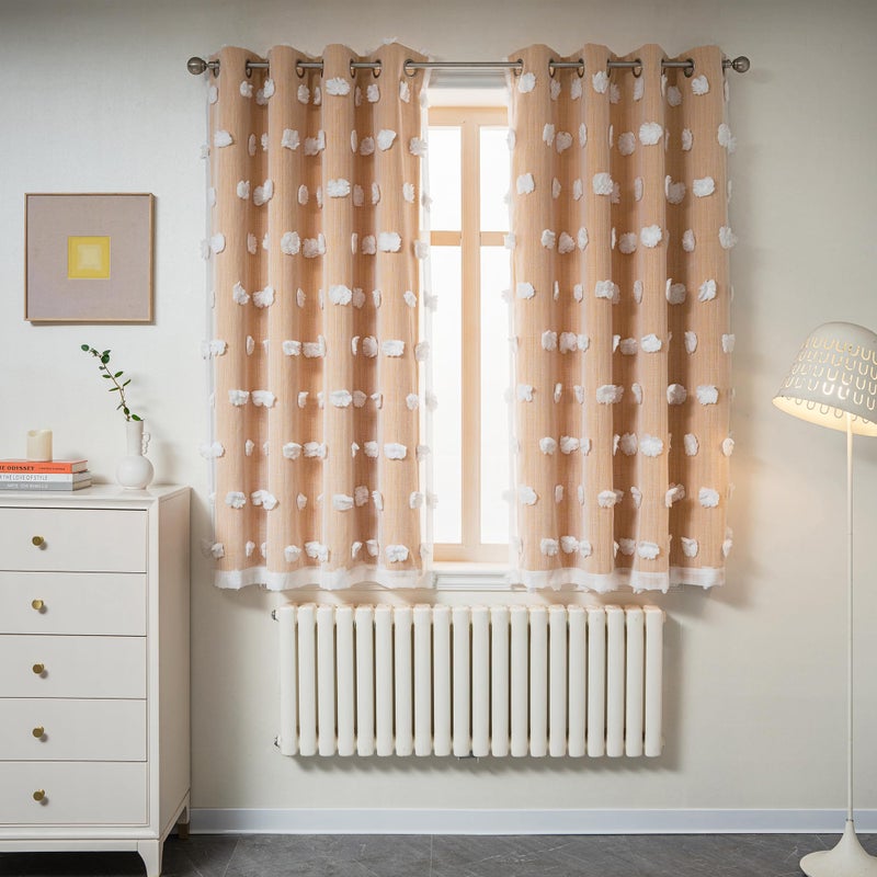 MYSKY HOME Yellow Curtains for Bedroom 54 Inch Long Double Layer Curtains for Kids Room Kithen White Pom Pom Sheer Nursery Curtains Grommet Room Darkening Small Window Curtains 2 Panels 52"" x 54""