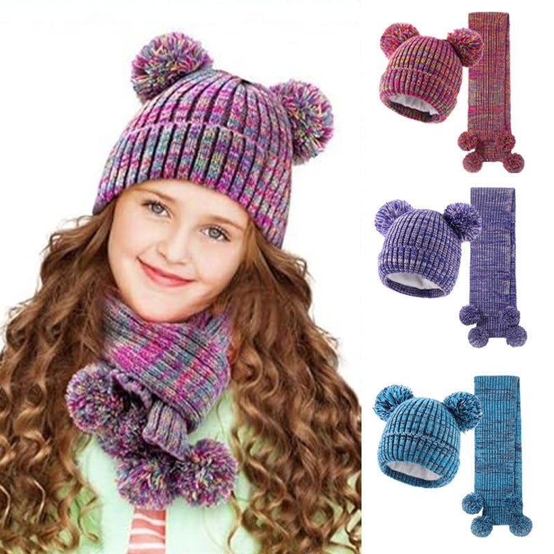 Kids Jacquard Beanie Scarf Set Warm Blue - Image 4