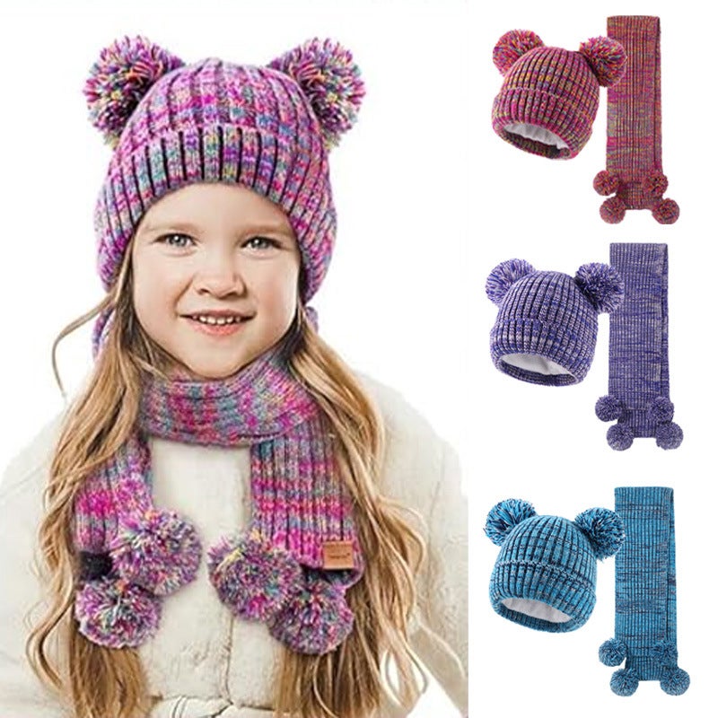 Kids Jacquard Beanie Scarf Set Warm Blue - Image 5