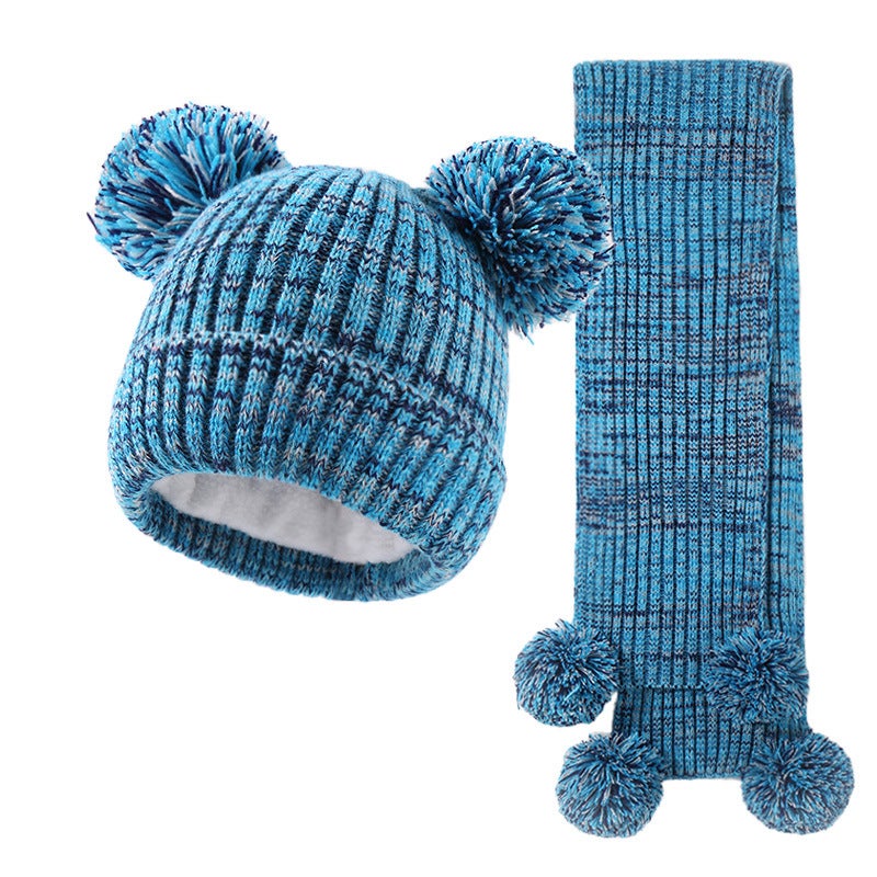 Kids Jacquard Beanie Scarf Set Warm Blue - Image 1
