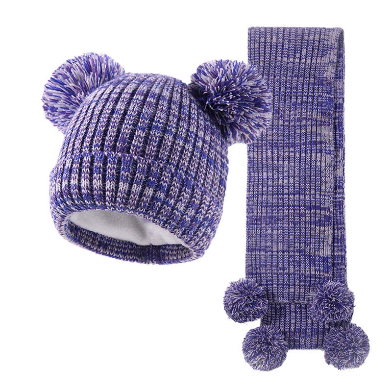 Kids Jacquard Beanie Scarf Set Warm Blue - Image 2