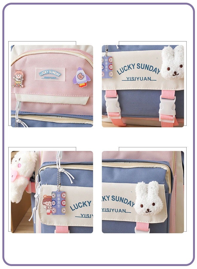 Kid Backpack Set Of 5 Pieces Aesthetic Backpack For School Teenage Girls' Daily Necessities With Charm And Pins Pencil Case Tote Bag Small Bag  - Image 2