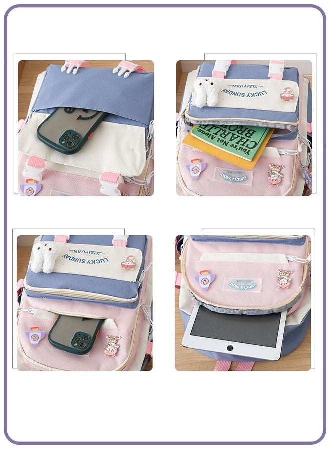 Kid Backpack Set Of 5 Pieces Aesthetic Backpack For School Teenage Girls' Daily Necessities With Charm And Pins Pencil Case Tote Bag Small Bag  - Image 5