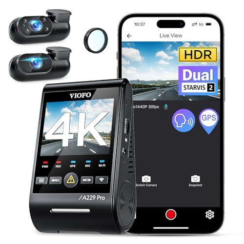 VIOFO A229 Pro 3 Channel 4K HDR Dash Cam, Dual STARVIS 2 Sensors IMX678 & IMX675, 4K+2K+1080P Front Inside and Rear Triple Car Camera, 5GHz WiFi GPS, Voice Control, 24H Parking Mode, Support 512GB - Image 1