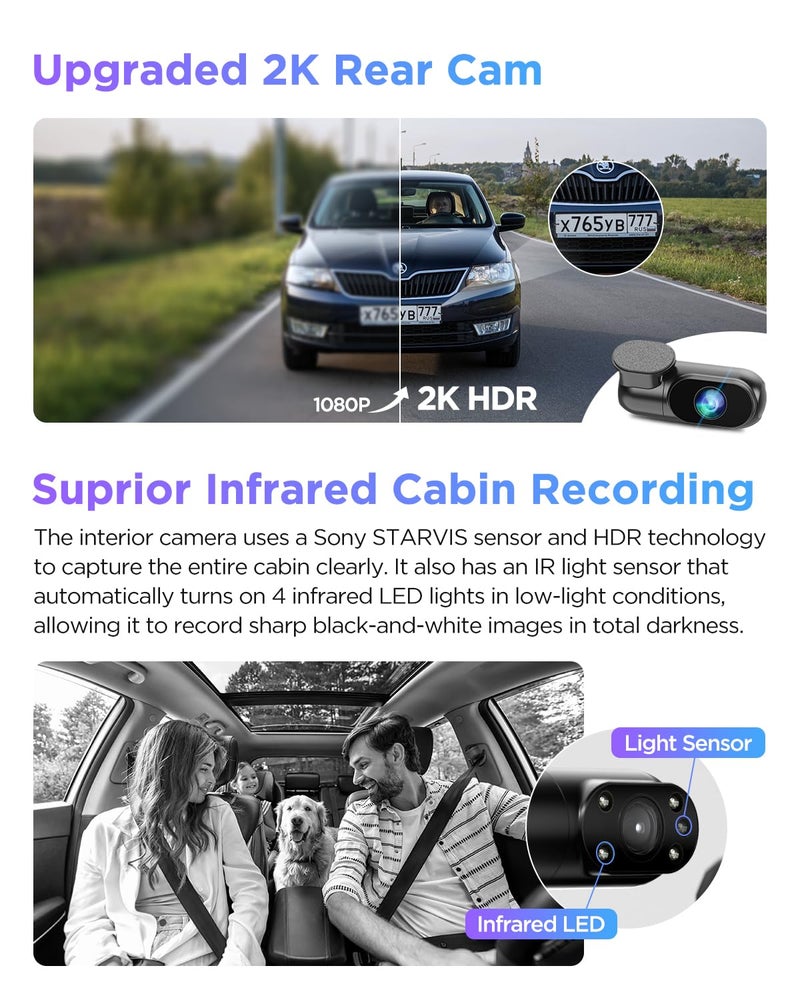 VIOFO A229 Pro 3 Channel 4K HDR Dash Cam, Dual STARVIS 2 Sensors IMX678 & IMX675, 4K+2K+1080P Front Inside and Rear Triple Car Camera, 5GHz WiFi GPS, Voice Control, 24H Parking Mode, Support 512GB - Image 4