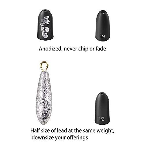 Fishfun 8Pcs Tungsten Bullet Fishing Weights, 3/8oz, 1/2oz, 1/4oz, 3/16 oz, Black Anodized Worm Weights Sinkers Kit, Sizes Laser-Engraved, No Abrasion, Never Chip and Sensitive - Image 3
