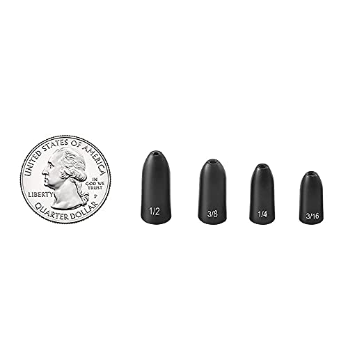 Fishfun 8Pcs Tungsten Bullet Fishing Weights, 3/8oz, 1/2oz, 1/4oz, 3/16 oz, Black Anodized Worm Weights Sinkers Kit, Sizes Laser-Engraved, No Abrasion, Never Chip and Sensitive - Image 4