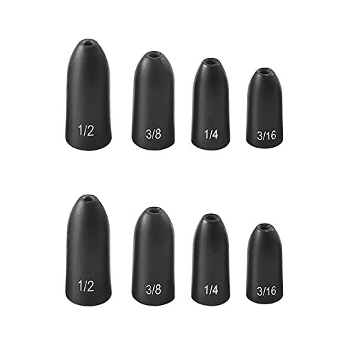 Fishfun 8Pcs Tungsten Bullet Fishing Weights, 3/8oz, 1/2oz, 1/4oz, 3/16 oz, Black Anodized Worm Weights Sinkers Kit, Sizes Laser-Engraved, No Abrasion, Never Chip and Sensitive - Image 1